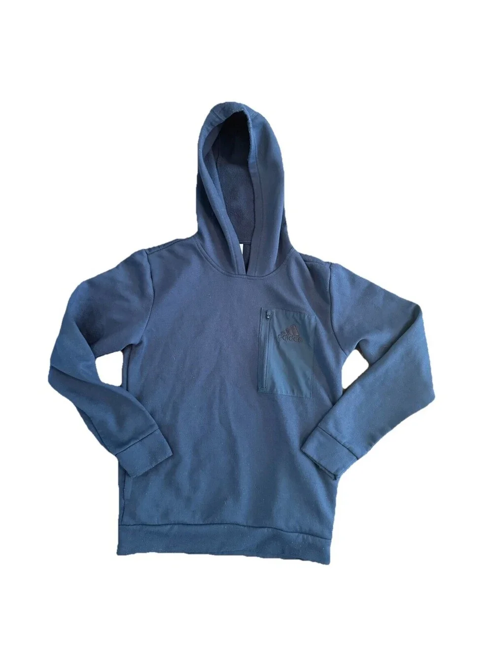 Adidas Navy Blue Tech Fleece Hoodie - Men’s Small - Zip Chest Pocket